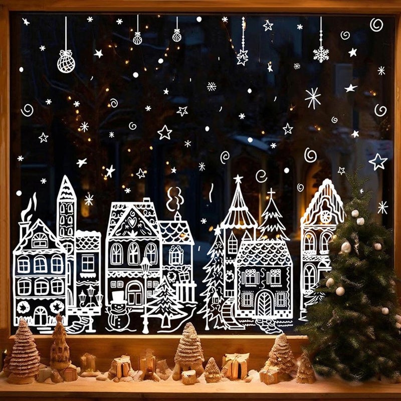 زينة عيد الميلاد، ملصقات نوافذ عيد الميلاد، ملصقات نوافذ على شكل ثلج، ملصقات ثلج مزدوجة الجوانب لزينة المنزل في عطلة الشتاء، مستلزمات حفلات المكتب (أسمال) - Image 1